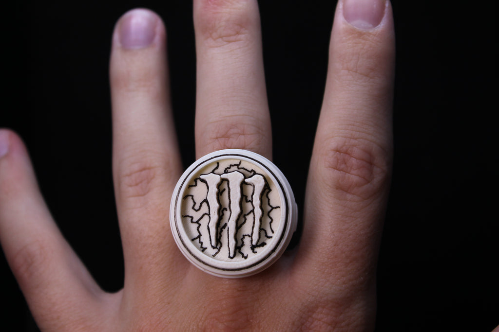 White Monster Energy Ring LIGHTNING Design, Custom Made By Scott North ...